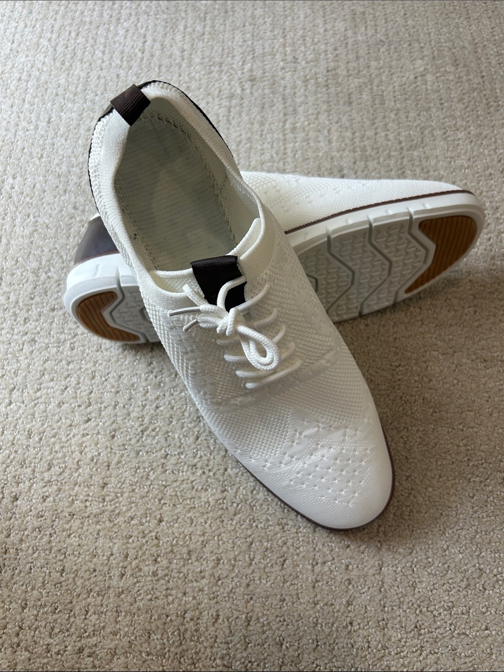 Men's White Knit Lace-Up Casual Shoes